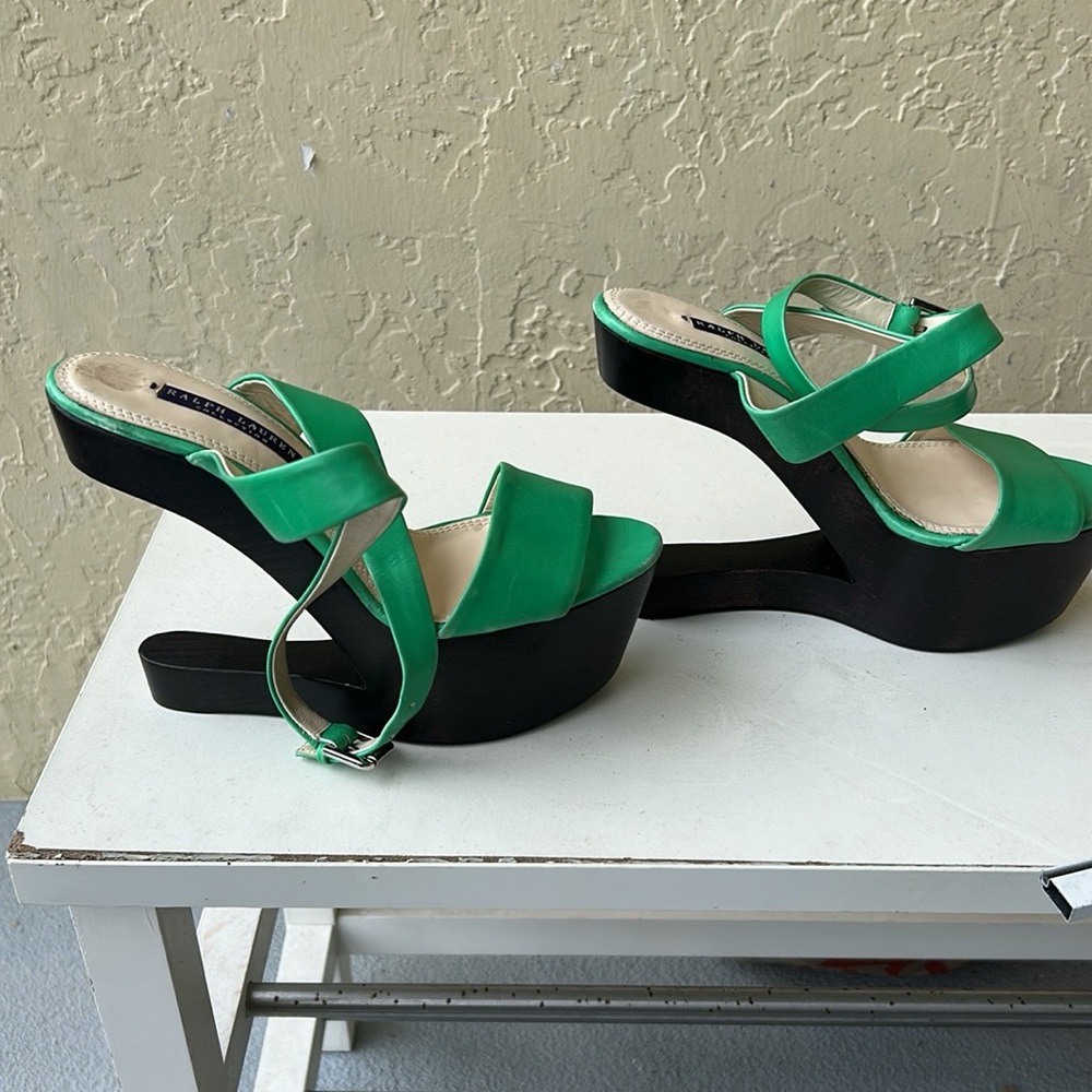 Ralph Lauren Blue Label Green Platform Wedges - Picture 5 of 6